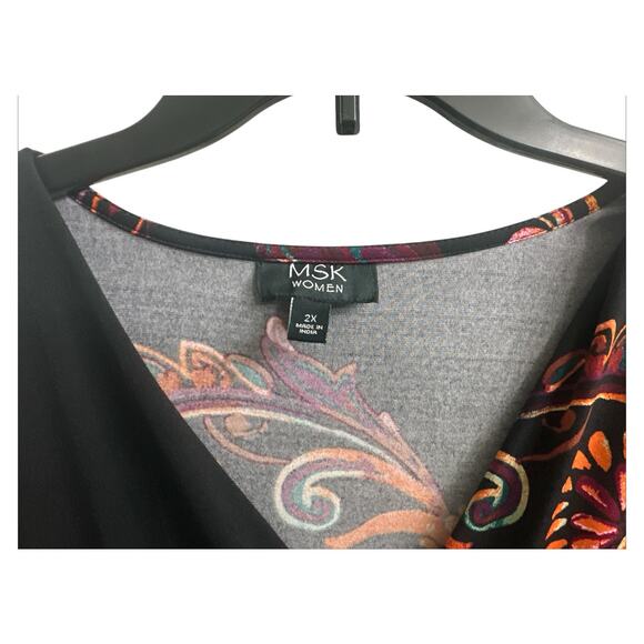 NWT MSK Black Paisley Print Midi Flowy Dress Women's Plus Size 2X - Picture 2 of 9